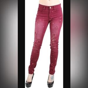 Redfox distressed maroon high‎ rise skinny jeans, size 7